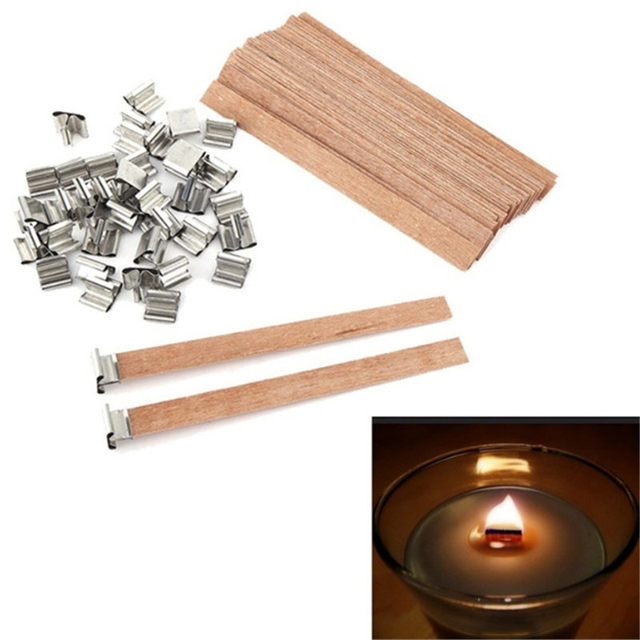 10pcs 6-19mm Wooden Wick Candle With Sustainer Tab Candle Wick